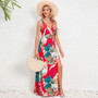 Summer Women's V-Neck Sleeveless Slit Printed Long Strap Dress