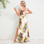 Summer Women's V-Neck Sleeveless Slit Printed Long Strap Dress