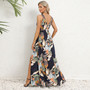 Summer Women's V-Neck Sleeveless Slit Printed Long Strap Dress