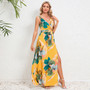 Summer Women's V-Neck Sleeveless Slit Printed Long Strap Dress