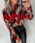 Spring Fashion Printed Long Sleeve Round Neck Button Shirt For Women