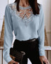 Spring Long-Sleeved Solid Color Lace Round Neck Shirt For Women