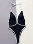 Bikini Black And White Contrasting Hollow Lace-Up One-Piece Swimsuit