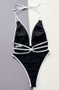 Bikini Black And White Contrasting Hollow Lace-Up One-Piece Swimsuit