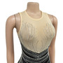 Women Solid Round Neck Sleeveless Beaded Dress