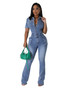 Women Stretch Wash Denim Bell Bottom Jumpsuit