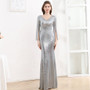 Women's Long Sleeve Formal Party Chic French Luxurious Sequined Mermaid Long Evening Dress