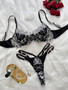 Embroidered Mesh And Sexy Hollow Push-Up Bra Thong Sexy Lingerie Two-Piece Set