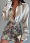 Turndown Collar Long Sleeve Buttoned Chic Slim Fit Satin Shirt For Women