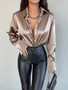 Turndown Collar Long Sleeve Buttoned Chic Slim Fit Satin Shirt For Women