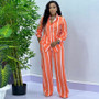 Fashion Casual Women's Spring And Autumn Striped Long Sleeve Shirt Loose Pants Women's Two-Piece Set