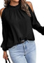Women's Fashion Career Cut Out Long Sleeve Solid Color Stand Collar Shirt Top