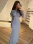 Autumn Slim Long-Sleeved Pleated Lace-Up Irregular Long Dress For Women