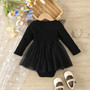 Baby Girl Spring And Autumn Style Harried Newborn Clothes Baby Girl Solid Color Ribbed Long-Sleeved Mesh Harried Dress