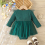 Baby Girl Spring And Autumn Style Harried Newborn Clothes Baby Girl Solid Color Ribbed Long-Sleeved Mesh Harried Dress