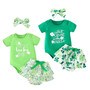 St. Patrick's Day Children's Clothing Spring Summer Style Baby Girl Clover Print Short Sleeve Bodysuit And Shorts Set