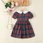 Summer Girls Short Sleeve Dress Plaid Dress