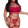 Plus Size Women Embroidery Sexy Lace Chain Lace-UpSexy Lingerie Two-piece Set