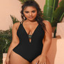 Plus Size Women Solid Backless Cross Strap One Piece Swimwear