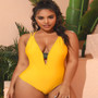 Plus Size Women Solid Backless Cross Strap One Piece Swimwear