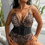 Plus Size Women Leopard Backless One Piece Swimwear