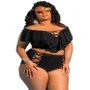 Plus Size Women Off Shoulder Print Two Pieces Swimwear