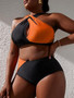 Plus Size Women Color Block Two Pieces Swimwear