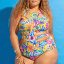 Plus Size Women Ethnic Print One-piece Swimwear