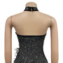 Fashion Women's Solid Color Mesh Beaded Feather Club Dress