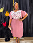 African Women's Printed Mother Of The Bride Dress Plus Size Pleated Dress With Belt