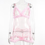 Valentine's Day Pink Mesh Plush Lace Patchwork Sexy Dress For Women