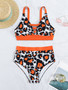 Plus Size Digital Print High Waist Two Pieces Bikini Swimsuit