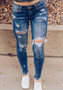 Women Ripped Washed Denim Tight Pants