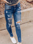 Women Ripped Washed Denim Tight Pants