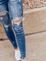 Women Ripped Washed Denim Tight Pants