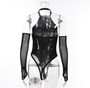 Women pu Leather zipper mesh Patchwork Backless sexy bodysuit Sexy Lingerie