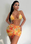 Women Printed Sexy String Bikini Bodycon Skirt Swimwear Three-Piece