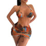 Women Printed Sexy String Bikini Bodycon Skirt Swimwear Three-Piece