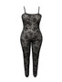 Nightclub Style Sexy Black Lace Pattern Hollow Straps See-Through Tight Fitting Plus Size Jumpsuit