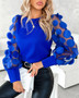 Women Long Sleeve Round Neck Petal Sleeve Top