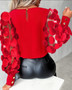 Women Long Sleeve Round Neck Petal Sleeve Top