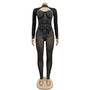 Fashion Women's Solid Color Mesh Beaded Long Sleeve Nightclub Jumpsuit