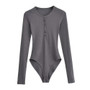Slim Fit Button up long Sleeve Women's Round Neck Sexy Basic Tight Fitting bodysuit