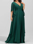 Plus Size Women V neck Solid Long Dress