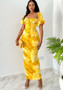 Women Summer Printed Puff Sleeve Square Neck Maxi Slit Dress