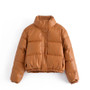 Leather Casual solid color leather cotton-padded Stand Collar jacket