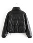 Leather Casual solid color leather cotton-padded Stand Collar jacket