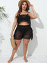 Plus Size Women Sexy See-Through Mesh Ruffled Beach Cover-Up Two-Piece Set