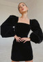 Autumn and winter black velvet dress women's fashion square neck puff sleeves Bodycon dress