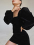 Autumn and winter black velvet dress women's fashion square neck puff sleeves Bodycon dress